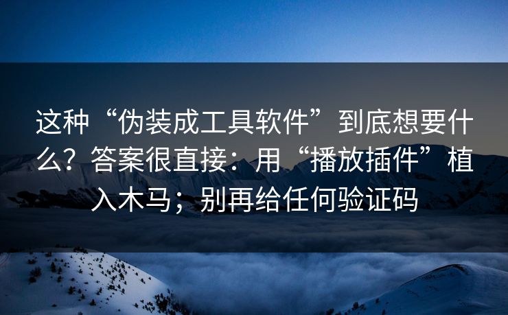 这种“伪装成工具软件”到底想要什么？答案很直接：用“播放插件”植入木马；别再给任何验证码  第1张