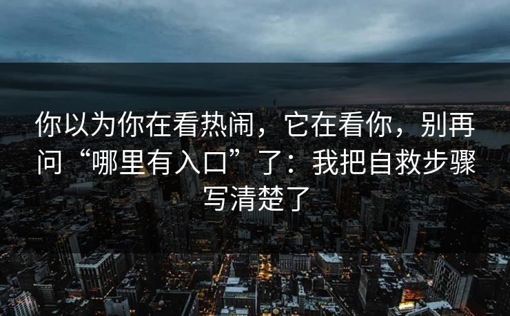 你以为你在看热闹，它在看你，别再问“哪里有入口”了：我把自救步骤写清楚了